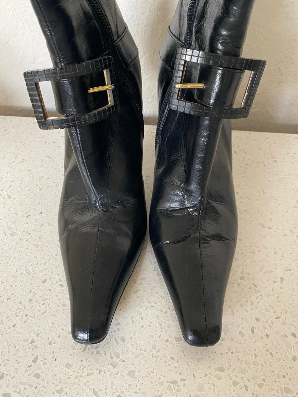 Jimmy Choo Black Over-the-Knee Pointed Toe Buckle Boots